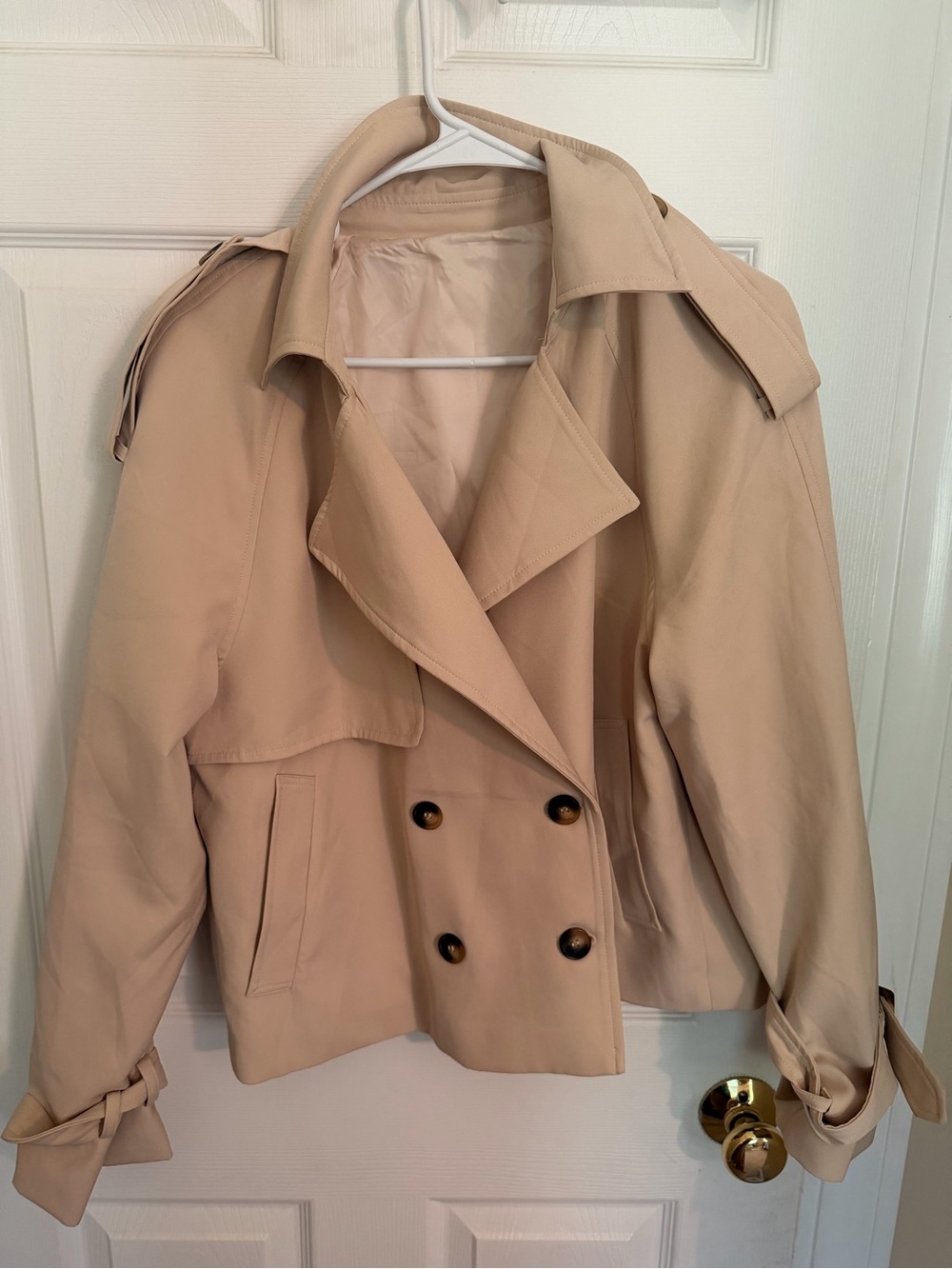 Source Unknown Beige Cropped Double-Breasted Trench Coat
